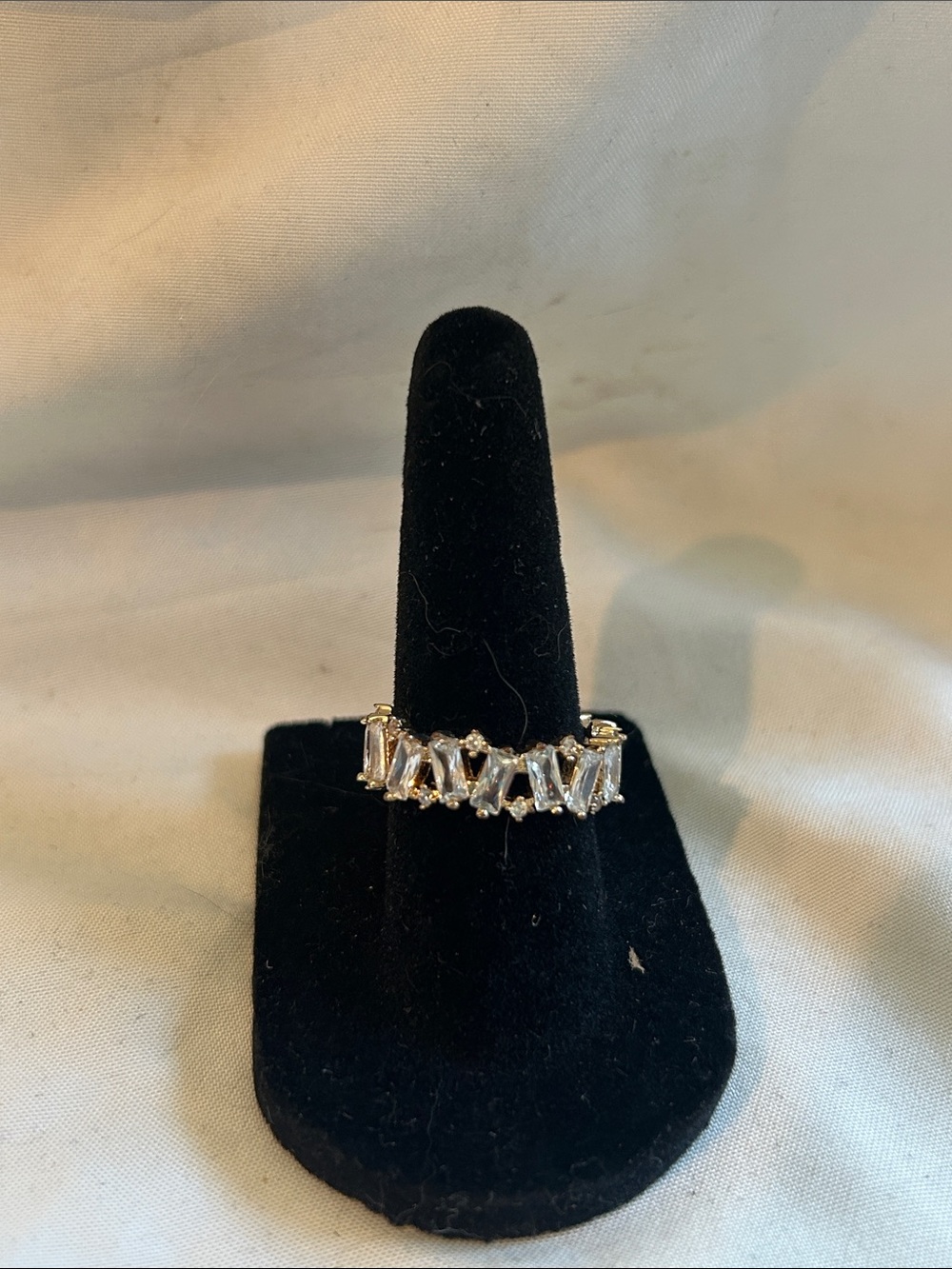 Gold Tone Clear CZ Baguette Eternity Ring - White